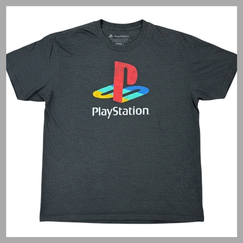 PlayStation Ripple Junction Mens Large Graphic T-Shirt Heather Grey Retro Logo